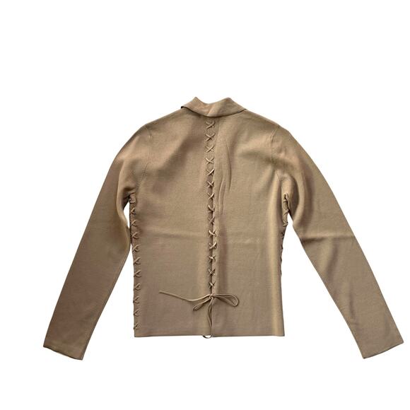 NWT White + Warren Collared Button Cardigan Sweater Size M Lace-Up Minimalist - Picture 3 of 7